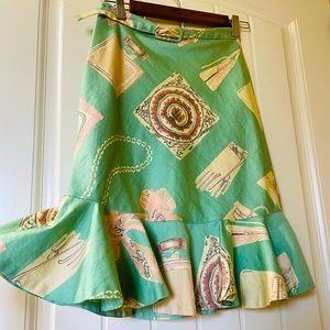 Anthropologie Green and Pink Patterned Skirt
